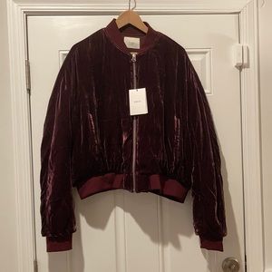 Dark burgundy velvet bomber